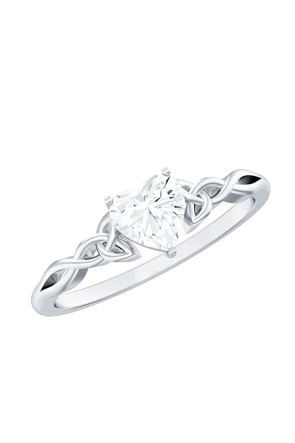 Moissanite Heart Shaped Engagement Ring for Women - Celtic Knot Ring (5 mm, Half Carat, D-VS1 Quality Certified), 10K White Gold, US 5.00