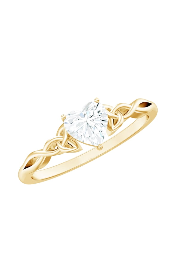 Moissanite Heart Shaped Engagement Ring for Women - Celtic Knot Ring (5 mm, Half Carat, D-VS1 Quality Certified), 10K Yellow Gold, US 5.00