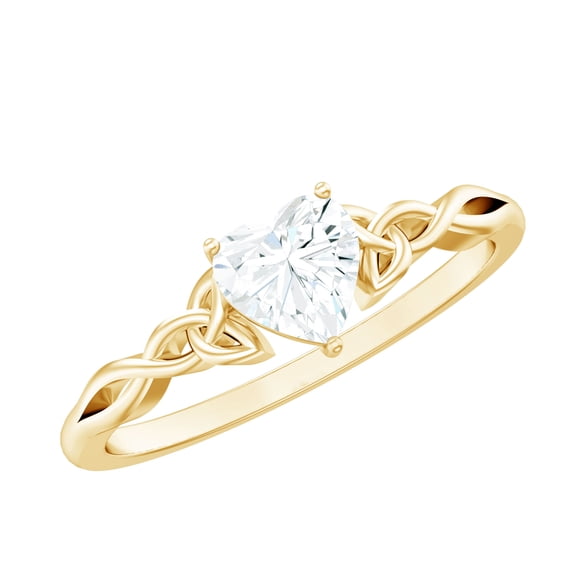 Rosec Jewels Moissanite Heart Shaped Engagement Ring for Women - Celtic Knot Ring (5 mm, Half Carat, D-VS1 Quality Certified), 10K Yellow Gold, US 6.50