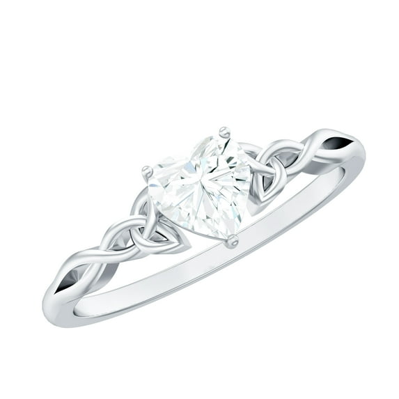 Rosec Jewels Moissanite Heart Shaped Engagement Ring for Women - Celtic Knot Ring (5 mm, Half Carat, D-VS1 Quality Certified), 14K White Gold, US 3.50