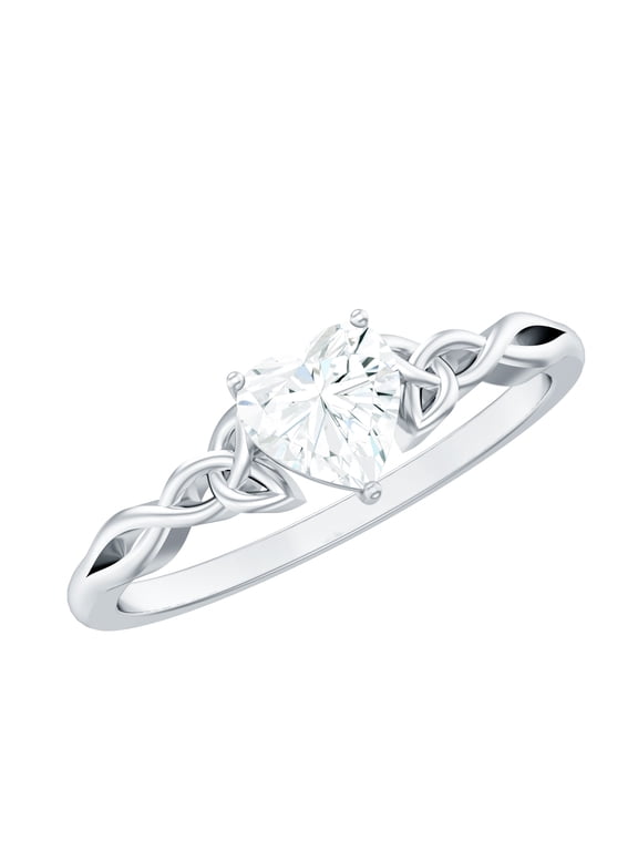Moissanite Heart Shaped Engagement Ring for Women - Celtic Knot Ring (5 mm, Half Carat, D-VS1 Quality Certified), 925 Sterling Silver, US 4.00