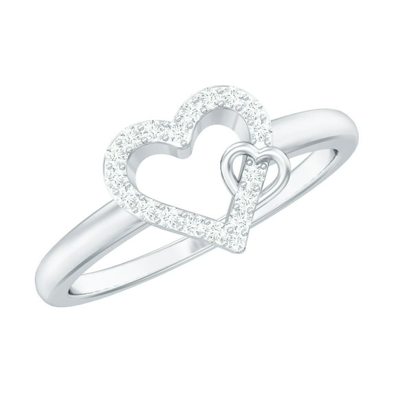 Rosec Jewels Natural Diamond Heart Promise Ring for Women - HI-SI Quality - Open Heart Ring - Ready to Gift for Valentines, 10K White Gold, US 8.50