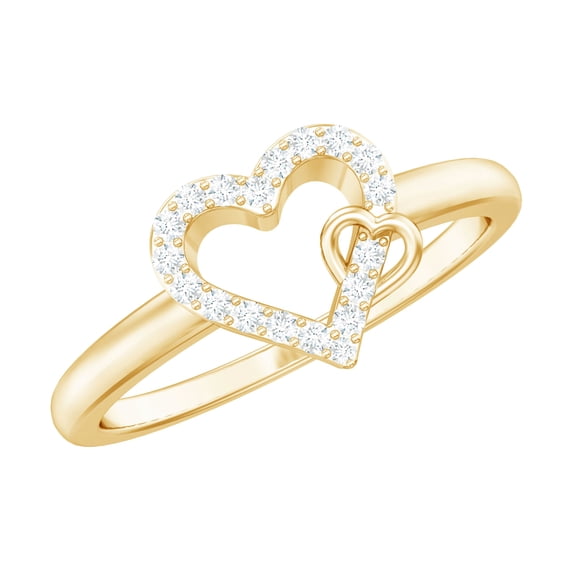 Rosec Jewels Natural Diamond Heart Promise Ring for Women - HI-SI Quality - Open Heart Ring - Ready to Gift for Valentines, 10K Yellow Gold, US 3.00
