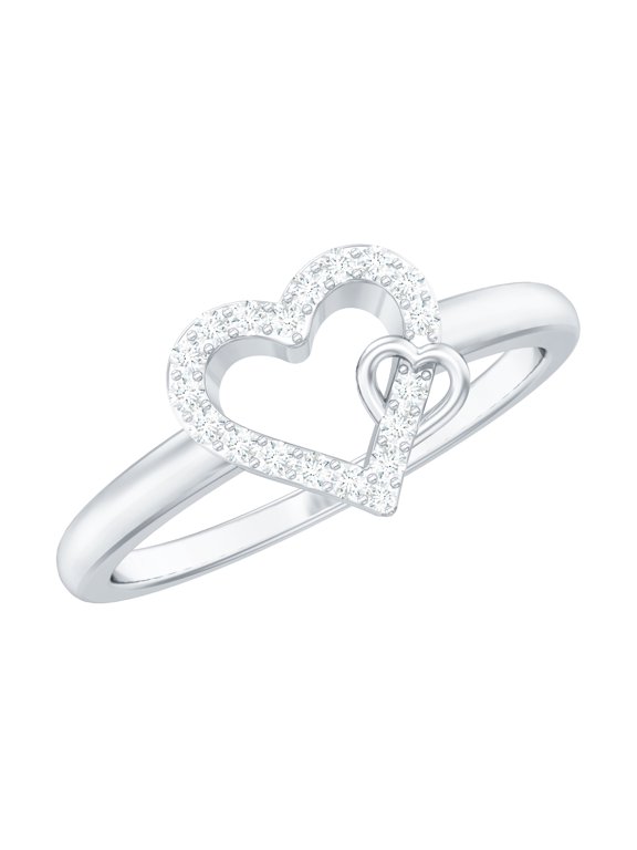 Natural Diamond Heart Promise Ring for Women - HI-SI Quality - Open Heart Ring - Ready to Gift for Valentines, 925 Sterling Silver, US 4.00