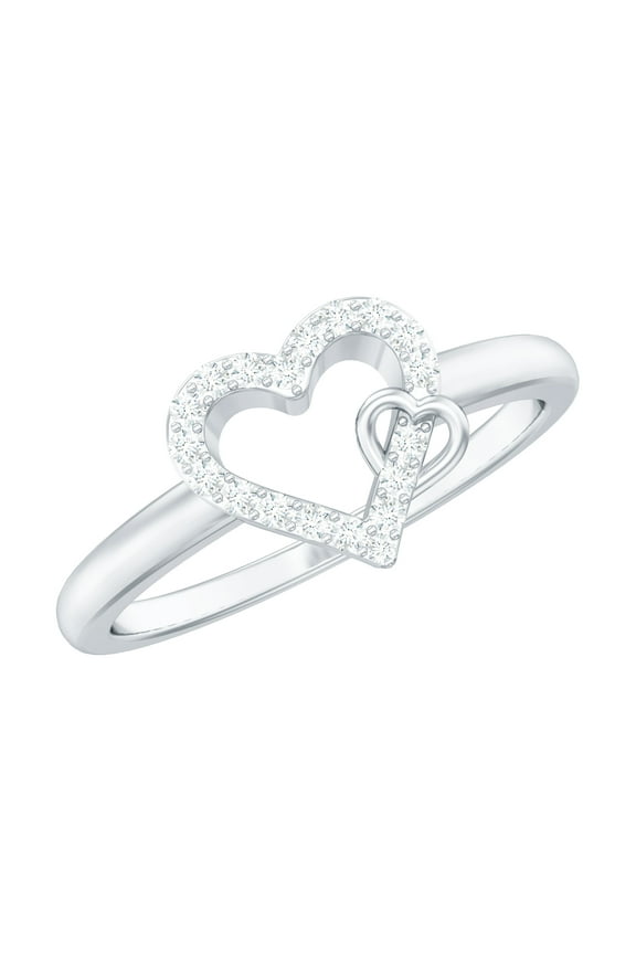 Natural Diamond Heart Promise Ring for Women - HI-SI Quality - Open Heart Ring - Ready to Gift for Valentines, 925 Sterling Silver, US 4.00