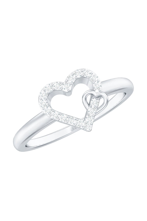 Natural Diamond Heart Promise Ring for Women - HI-SI Quality - Open Heart Ring - Ready to Gift for Valentines, 925 Sterling Silver, US 9.00