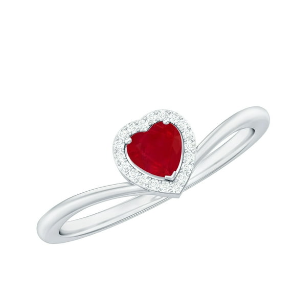 Rosec Jewels Natural Ruby Heart Promise Ring for Women - AAA Quality - Ruby Diamond Ring - Ready to Gift for Valentines Day, 14K White Gold, US 3.50