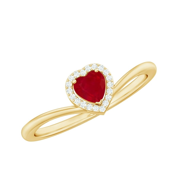 Rosec Jewels Natural Ruby Heart Promise Ring for Women - AAA Quality - Ruby Diamond Ring - Ready to Gift for Valentines Day, 14K Yellow Gold, US 12.50