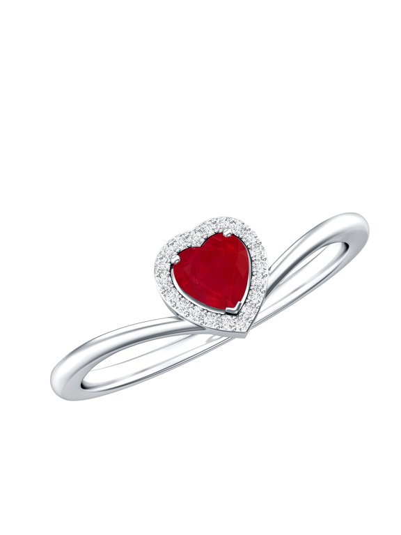 Natural Ruby Heart Promise Ring for Women - AAA Quality - Ruby Diamond Ring - Ready to Gift for Valentines Day, 925 Sterling Silver, US 4.00