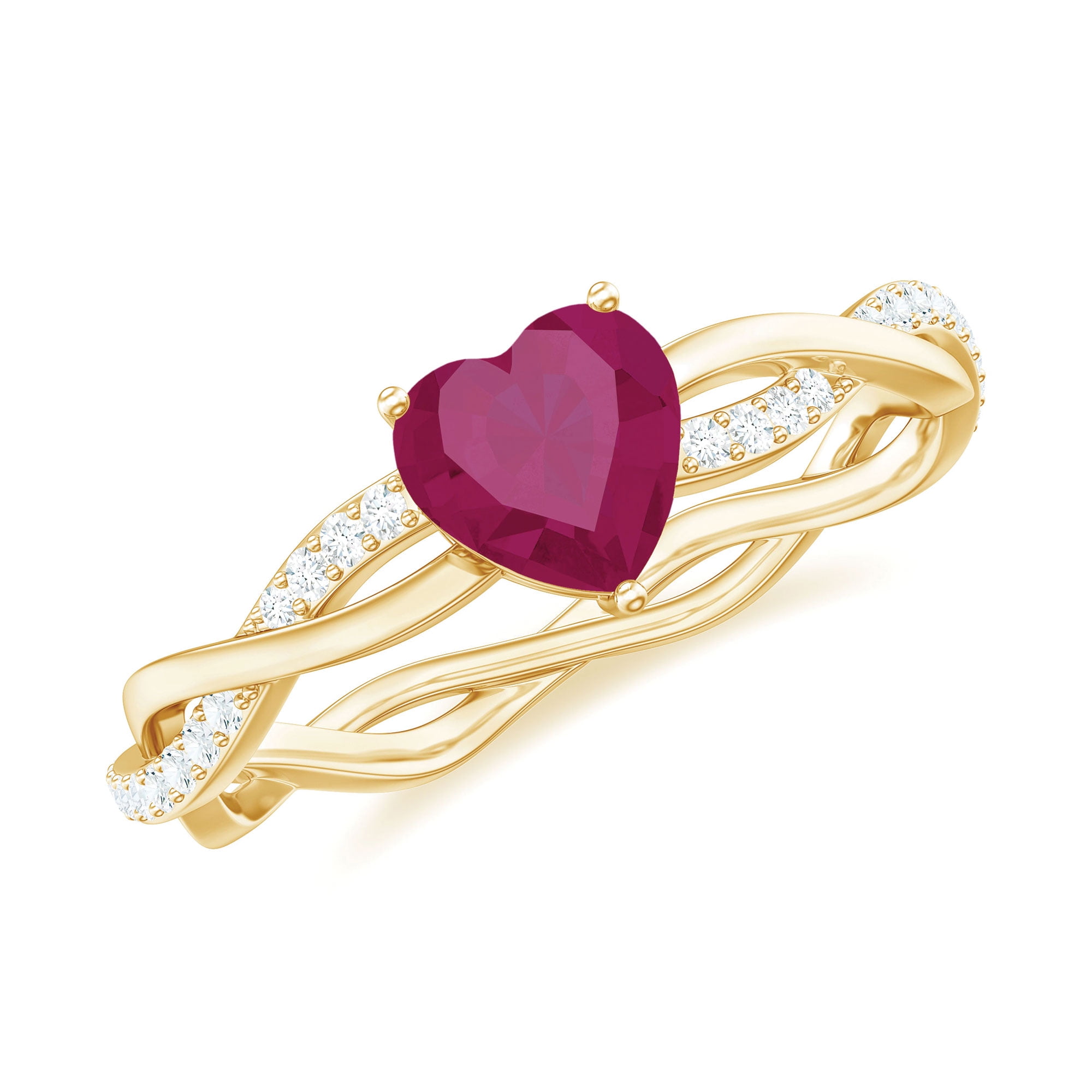 Heart Shape Ruby Solitaire Engagement Ring with Diamond, Minimal ...