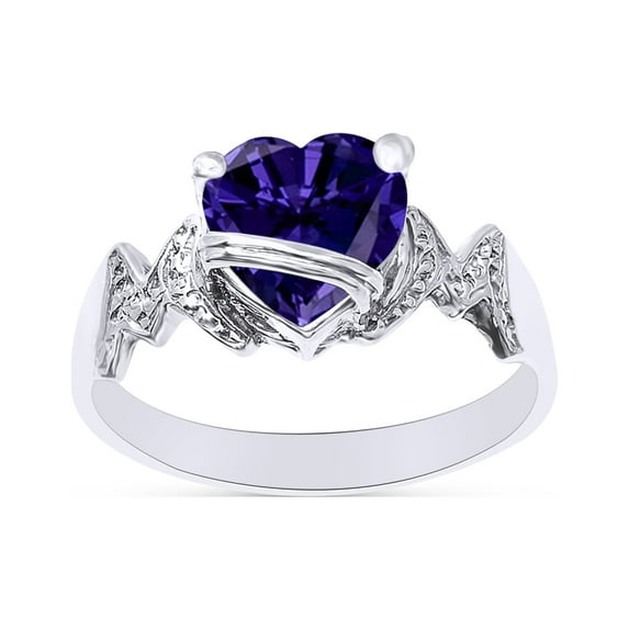 Heart Shape Simulated Alexandrite In 14K White Gold Over 925 Sterling Silver Ring Size 6
