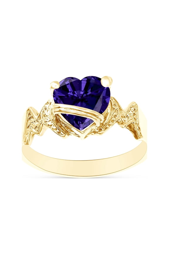 Heart Shape Simulated Alexandrite In 14K Yellow Gold Over 925 Sterling Silver Ring Size 4