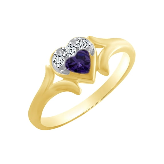 AFFY Heart Shape Simulated Alexandrite & White Cubic Zirconia Heart Promise Ring In 14k Yellow Gold Over Sterling Silver Ring Size-12.5