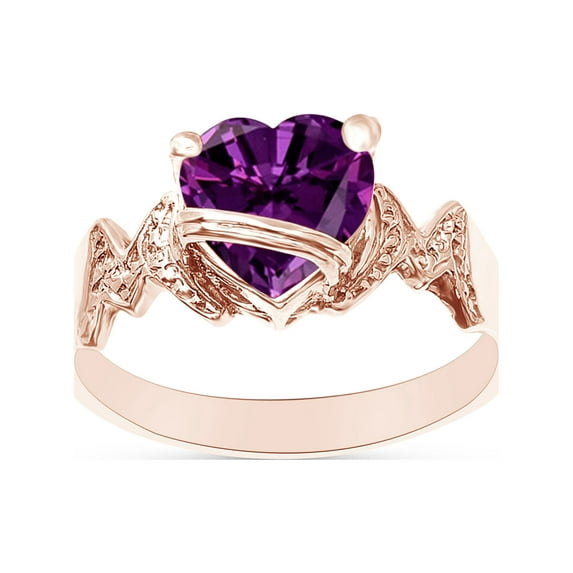 Heart Shape Simulated Amethyst In 14K Rose Gold Over 925 Sterling Silver Ring Size 10.5