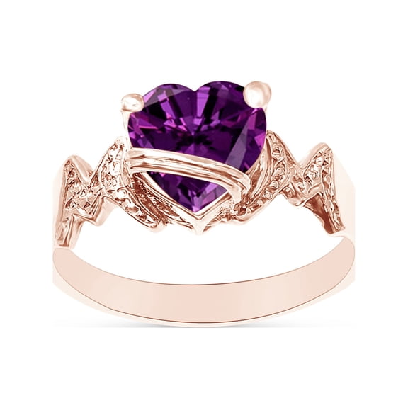 Heart Shape Simulated Amethyst In 14K Rose Gold Over 925 Sterling Silver Ring Size 4