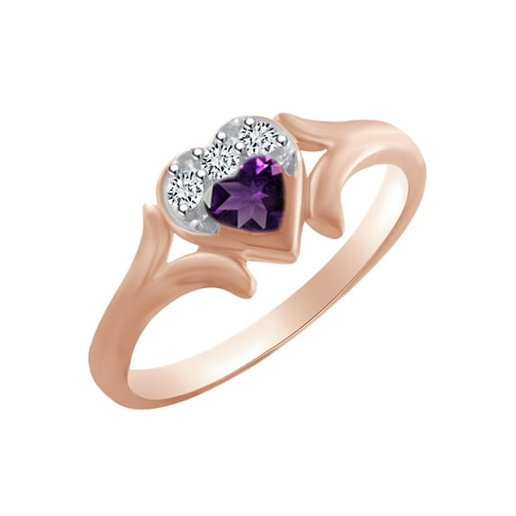 AFFY Heart Shape Simulated Amethyst & White Cubic Zirconia Heart Promise Ring In 14k Rose Gold Over Sterling Silver Ring Size-10.5