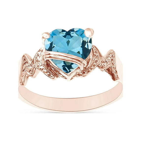 Heart Shape Simulated Aquamarine In 14K Rose Gold Over 925 Sterling Silver Ring Size 13.5