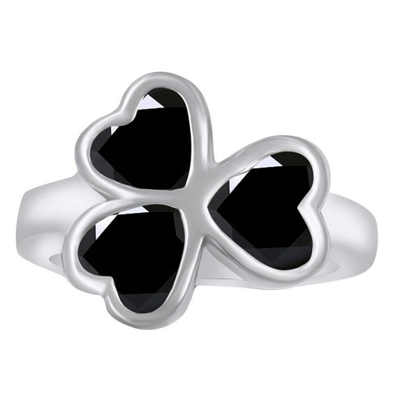 AFFY Heart Shape Simulated Black CZ Heart Flower Engagement Ring 14k White Gold Over Sterling Silver