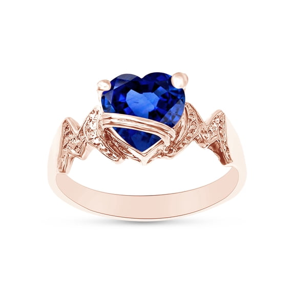 Heart Shape Simulated Blue Sapphire In 14K Rose Gold Over 925 Sterling Silver Ring Size 7.5
