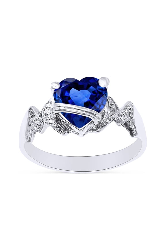 Heart Shape Simulated Blue Sapphire In 14K White Gold Over 925 Sterling Silver Ring Size 6.5