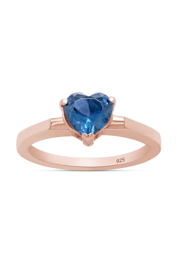 Heart Shape Simulated Blue Sapphire Solitaire Engagement Ring 14k Rose Gold Over Sterling Silver (1 Cttw)-6