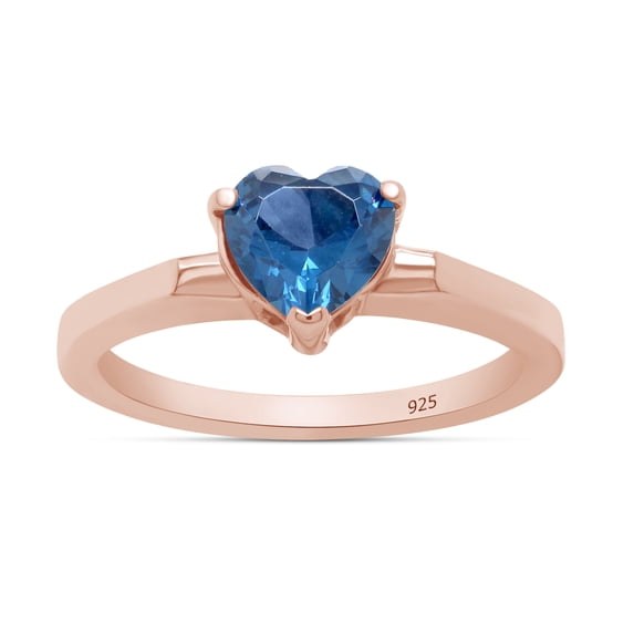 AFFY Heart Shape Simulated Blue Sapphire Solitaire Engagement Ring 14k Rose Gold Over Sterling Silver (1 Cttw)-8