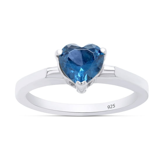 AFFY Heart Shape Simulated Blue Sapphire Solitaire Engagement Ring 14k White Gold Over Sterling Silver (1 Cttw)-9