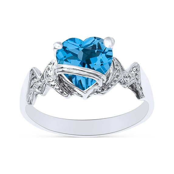 Heart Shape Simulated Blue Topaz In 14K White Gold Over 925 Sterling Silver Ring Size 6.5