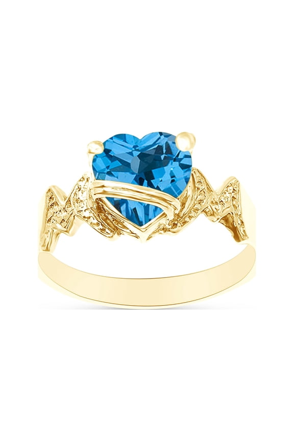 Heart Shape Simulated Blue Topaz In 14K Yellow Gold Over 925 Sterling Silver Ring Size 7.5