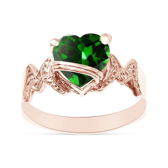 Heart Shape Simulated Emerald In 14K Rose Gold Over 925 Sterling Silver Ring Size 8