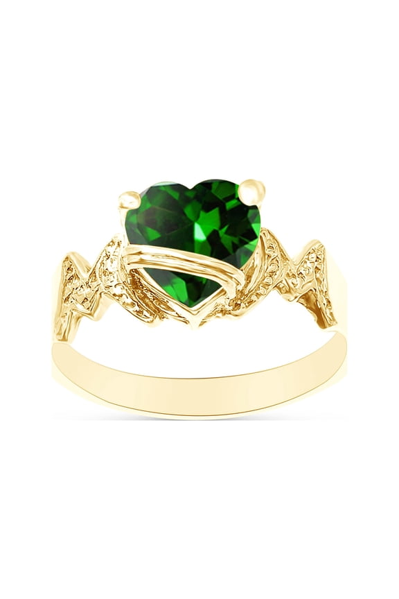 Heart Shape Simulated Emerald In 14K Yellow Gold Over 925 Sterling Silver Ring Size 4