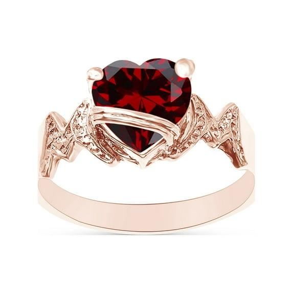 Heart Shape Simulated Garnet In 14K Rose Gold Over 925 Sterling Silver Ring Size 8