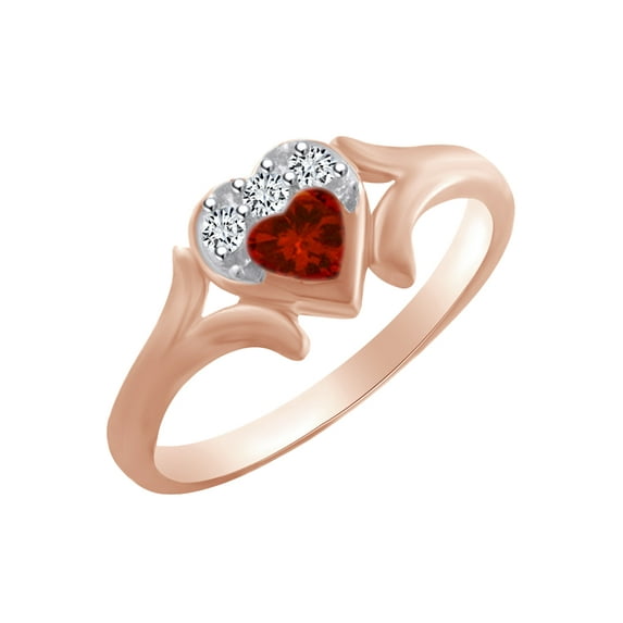 AFFY Heart Shape Simulated Garnet & White Cubic Zirconia Heart Promise Ring In 14k Rose Gold Over Sterling Silver Ring Size-7