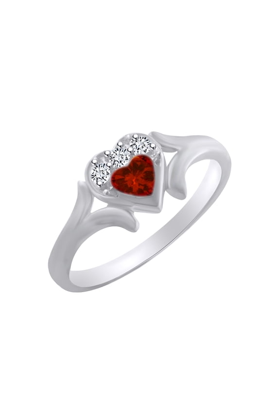 Heart Shape Simulated Garnet & White Cubic Zirconia Heart Promise Ring In 14k White Gold Over Sterling Silver Ring Size-13