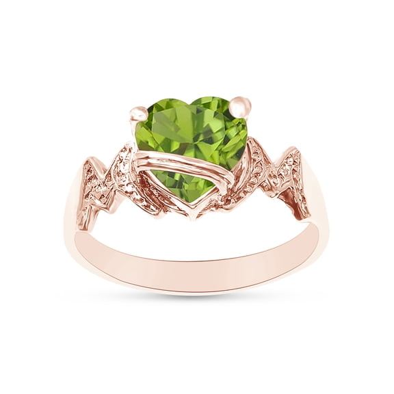 Heart Shape Simulated Peridot In 14K Rose Gold Over 925 Sterling Silver Ring Size 5