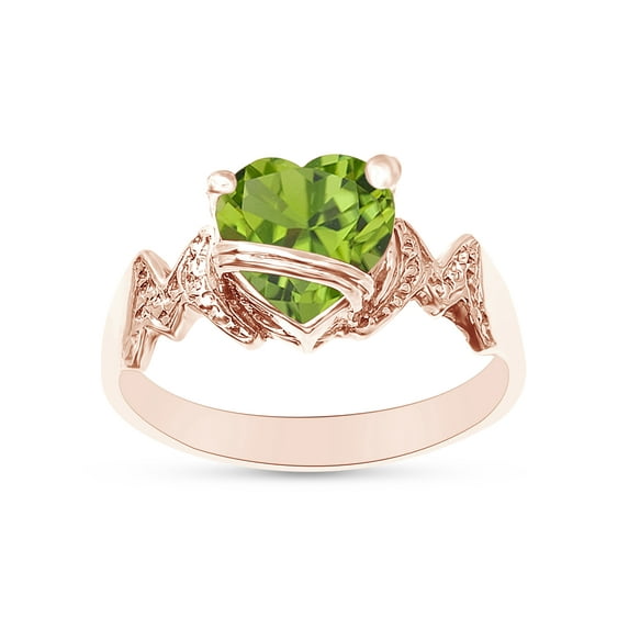 Heart Shape Simulated Peridot In 14K Rose Gold Over 925 Sterling Silver Ring Size 8.5