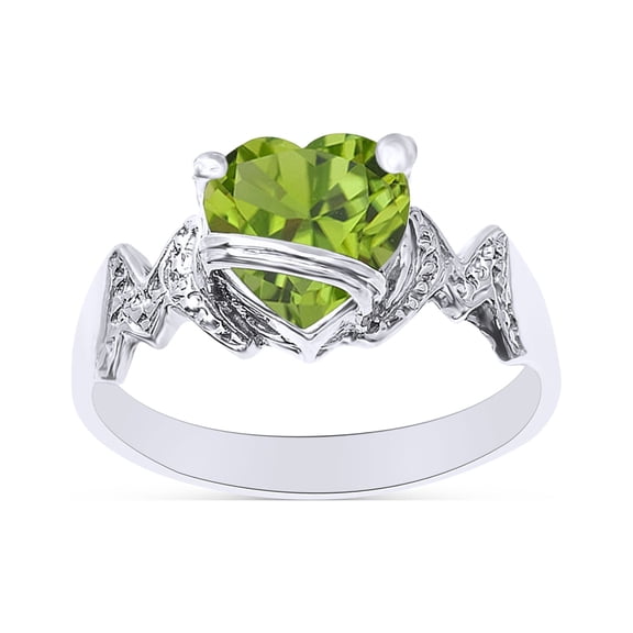 Heart Shape Simulated Peridot In 14K White Gold Over 925 Sterling Silver Ring Size 6.5