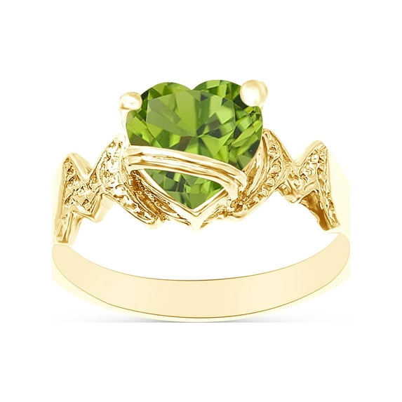 Heart Shape Simulated Peridot In 14K Yellow Gold Over 925 Sterling Silver Ring Size 7