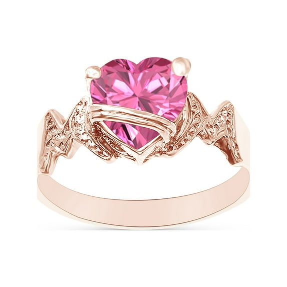 Heart Shape Simulated Pink Tourmaline In 14K Rose Gold Over 925 Sterling Silver Ring Size 4.5