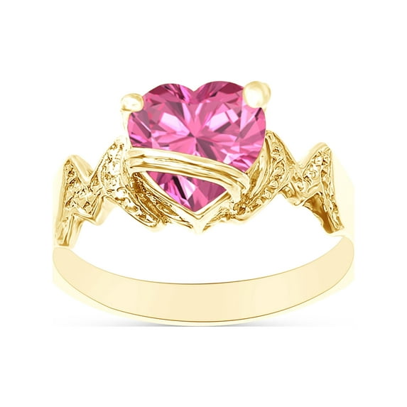Heart Shape Simulated Pink Tourmaline In 14K Yellow Gold Over 925 Sterling Silver Ring Size 10.5