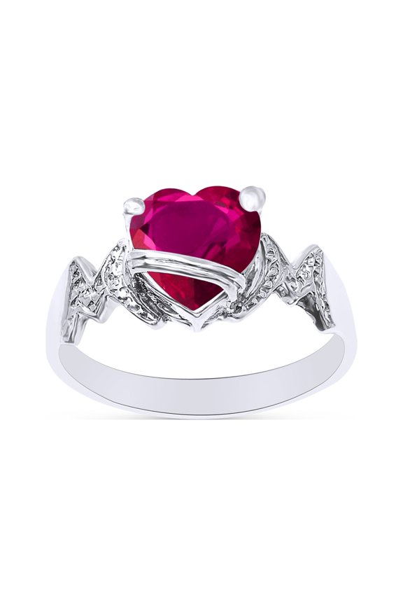Heart Shape Simulated Ruby In 14K White Gold Over 925 Sterling Silver Ring Size 4