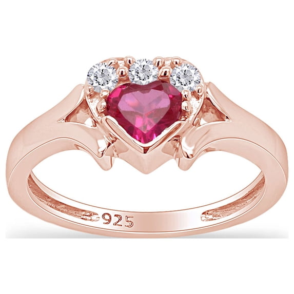 AFFY Heart Shape Simulated Ruby & White Cubic Zirconia Heart Promise Ring In 14k Rose Gold Over Sterling Silver Ring Size-4