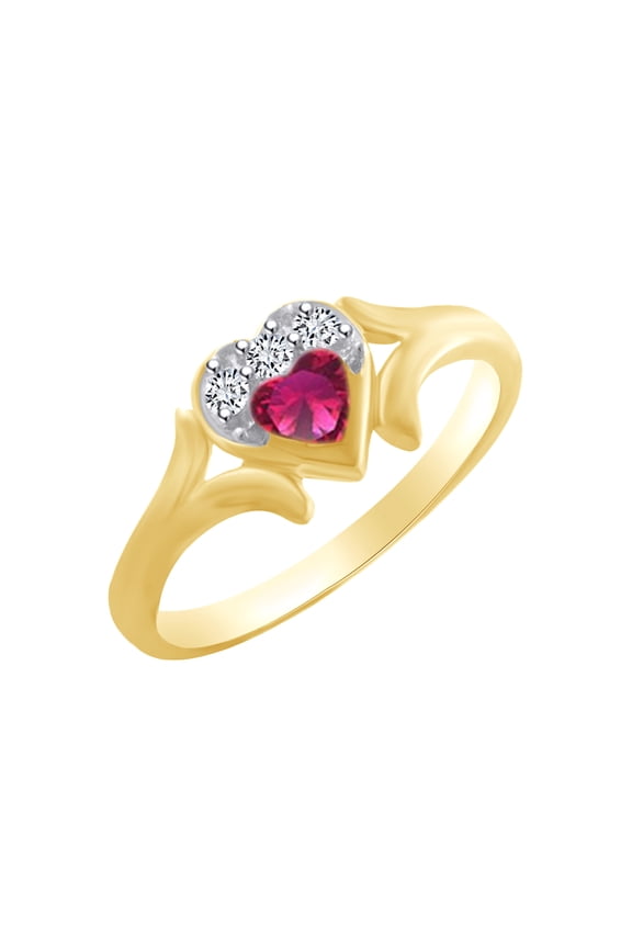 Heart Shape Simulated Ruby & White Cubic Zirconia Heart Promise Ring In 14k Yellow Gold Over Sterling Silver Ring Size-4.5