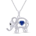 thumbnail image 1 of AFFY Heart Shape Simulated Sapphir And Round Cut Cubic Zirconia Elephant Floater Pendant Necklace In 14K White Gold Over 925 Sterling Silver Jewelry For Women With 18" Chain, 1 of 9