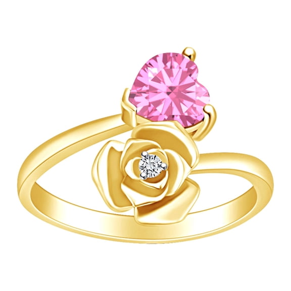 AFFY Heart Shape Simulated Tourmaline & White Cubic Zirconia 14k Yellow Gold Over Sterling Silver Promise Ring