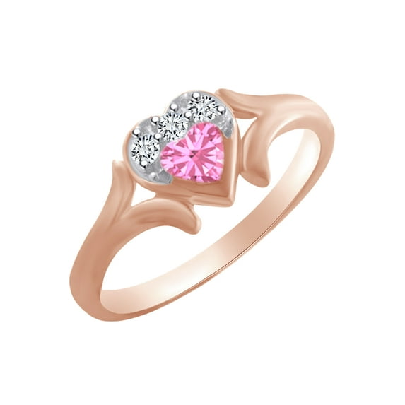 AFFY Heart Shape Simulated Tourmaline & White Cubic Zirconia Heart Promise Ring In 14k Rose Gold Over Sterling Silver Ring Size-13.5