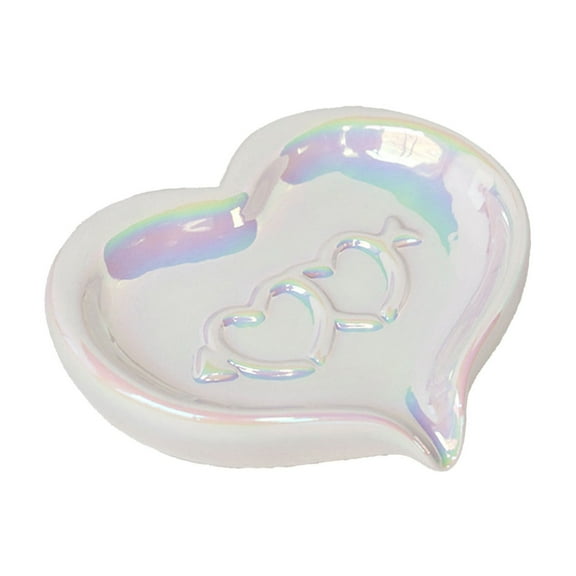 Heart Shape Soap Dish Ceramic Soap Holder Storage Tray Drainage Box for Kitchen Bathroom Valentine's Day Home Decoration (White)