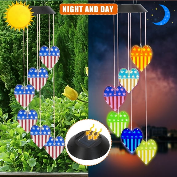 Solar Wind Chime, Heart Shape Solar Wind Chime Outdoor, Color Changing Mobile LED Solar Wind Chime Outdoor Mobile Hanging Patio Light, Porch, Deck, Garden Decor