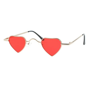 Heart Shape Sunglasses Women's Small Lightweight Metal Frame UV400 Gold, Red