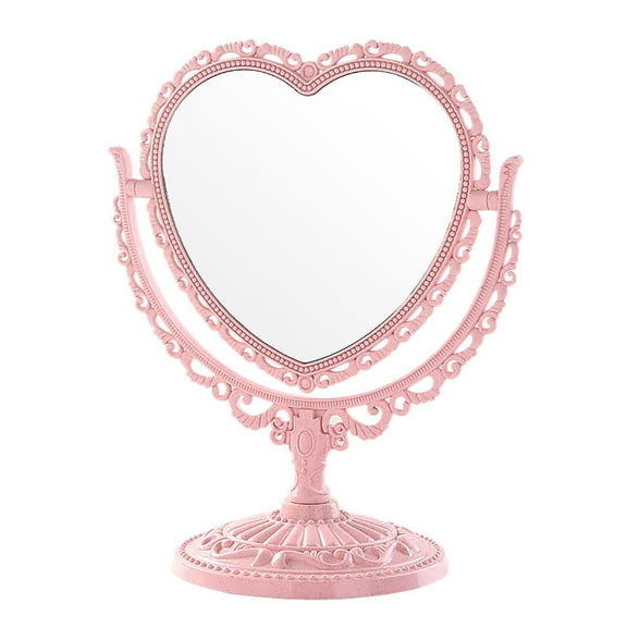 Heart Shape Tabletop Makeup Vanity Mirror Double Sided Rotation for Bathroom, Bedroom
